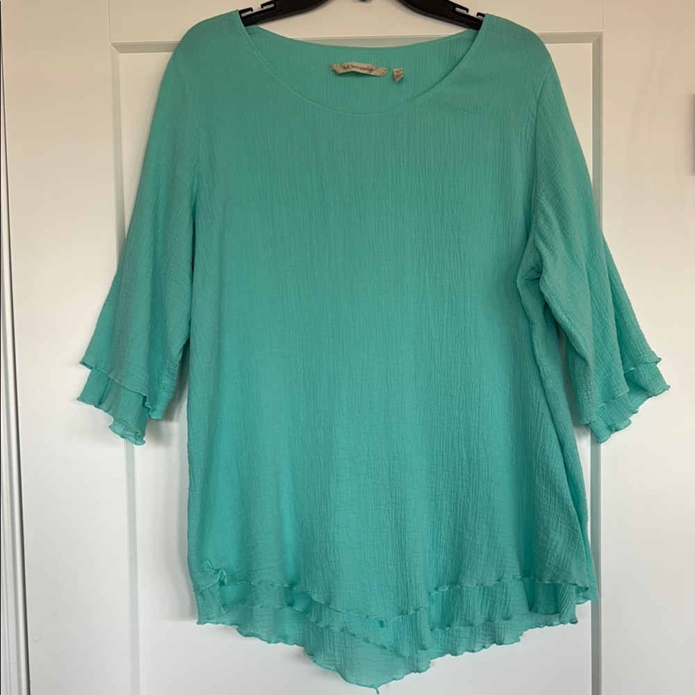 Soft Surroundings Siesta Key Lettuce Edge Tunic Blouse, Size Large